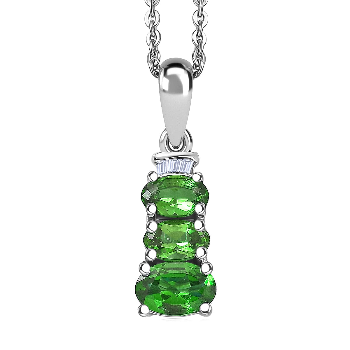D'Joy Chrome Diopside Diamond Oval Harmony Pendant Necklace in Rhodium Over Sterling Silver 1.00 ctw (20 Inches)
