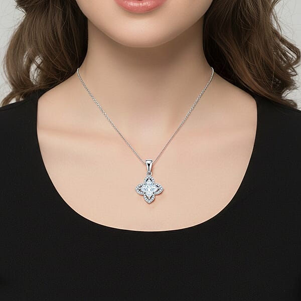 D'Joy Clover Cut Moissanite 3.00 Ctw Royal Bloom Pendant Necklace In Rhodium Over Sterling Silver 18 Inches
