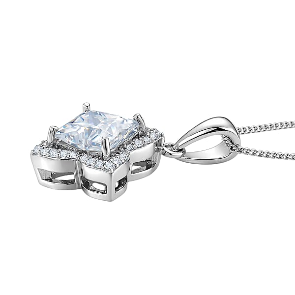 D'Joy Clover Cut Moissanite 3.00 Ctw Royal Bloom Pendant Necklace In Rhodium Over Sterling Silver 18 Inches
