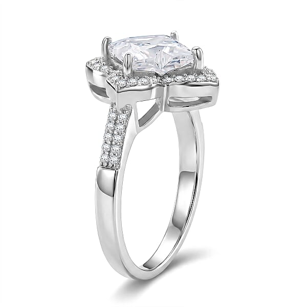 D'Joy Clover Cut Moissanite 3.10 Ctw Royal Bloom Ring In Rhodium Over Sterling Silver