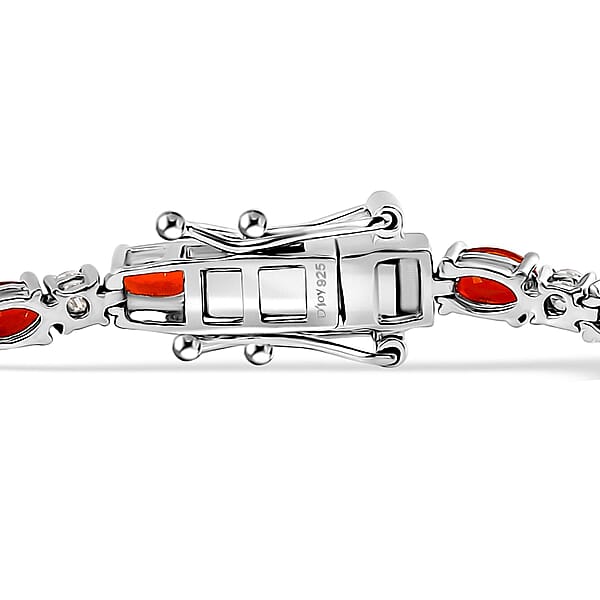 D'Joy Crimson Fire Opal And Moissanite 5.00 Ctw Fiery Tennis Bracelet In Rhodium Over Sterling Silver (7.25 In)