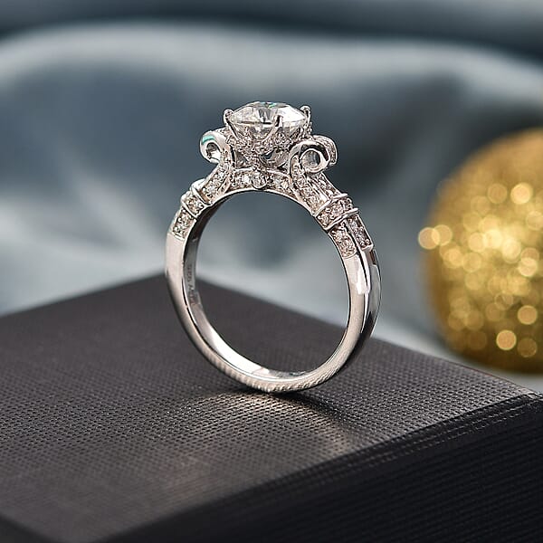 D'Joy Crisantemo Cut Moissanite 1.80 Ctw Vine Grace Ring In Rhodium Over Sterling Silver