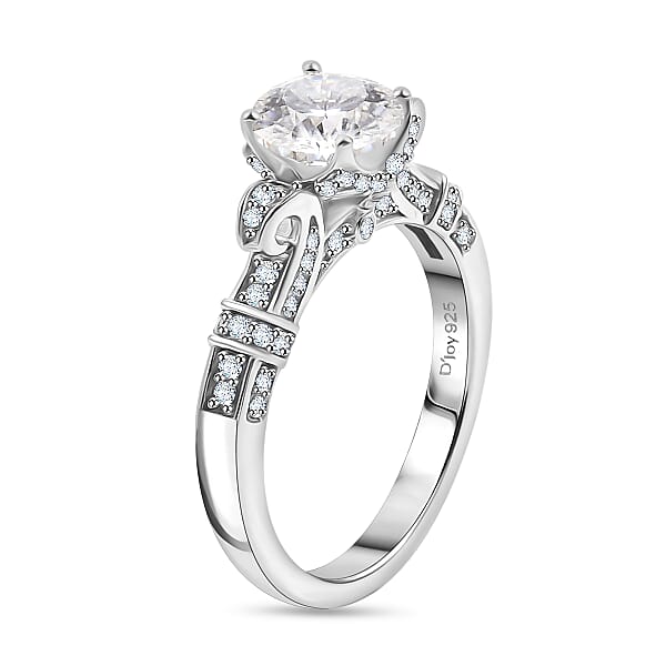 D'Joy Crisantemo Cut Moissanite 1.80 Ctw Vine Grace Ring In Rhodium Over Sterling Silver