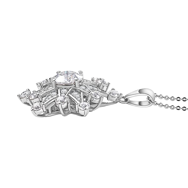 D'Joy Crisantemo Cut Moissanite 3.50 Ctw Snowflake Sparkle Pendant Necklace In Rhodium Over Sterling Silver 20 Inches