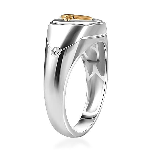 D'Joy Cross Mens Ring In 18K Vermeil YG And Rhodium Over Sterling Silver 6.55 Grams