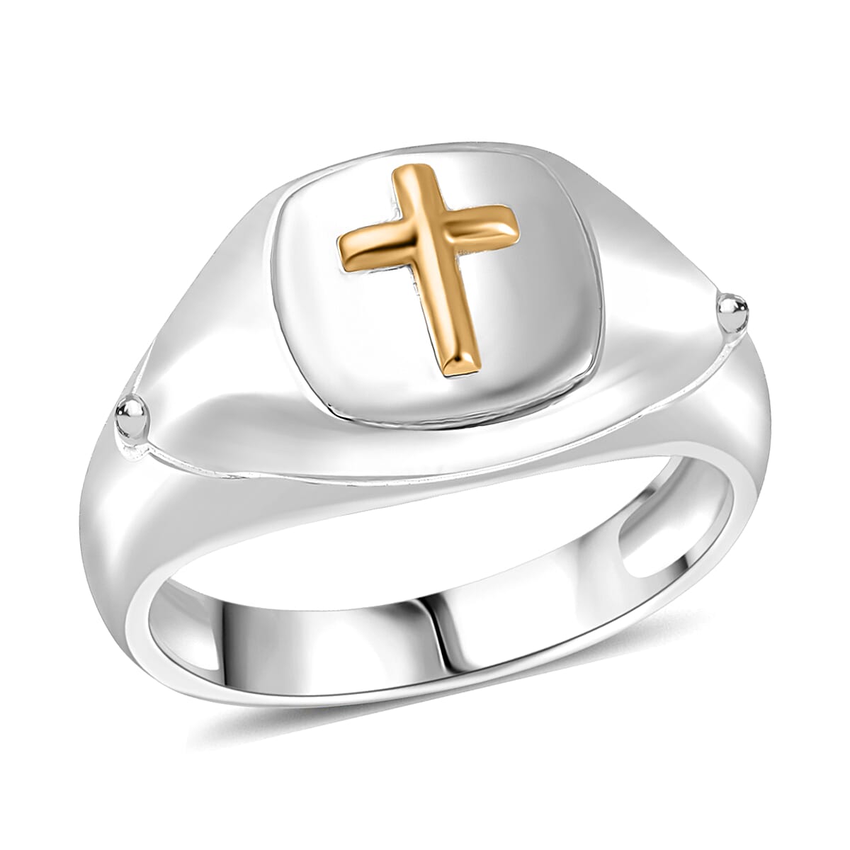 D'Joy Cross Mens Ring in 18K Vermeil YG and Rhodium Over Sterling Silver 6.55 Grams