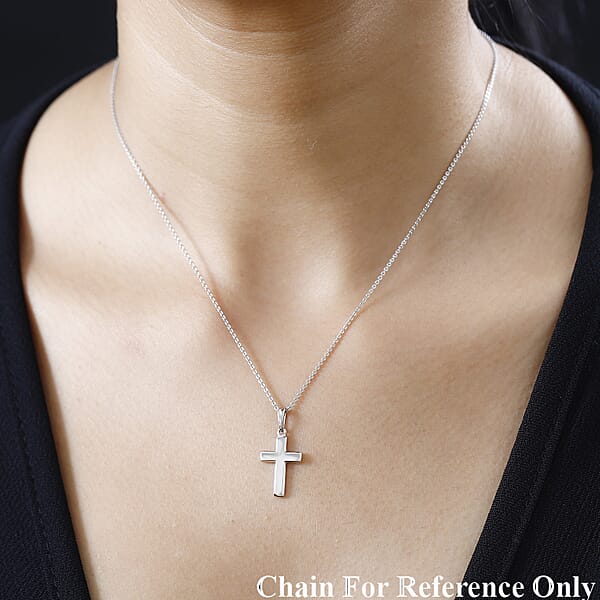 D'Joy Cross Pendant Necklace In Rhodium Over Sterling Silver 1.50 Grams 20 Inches