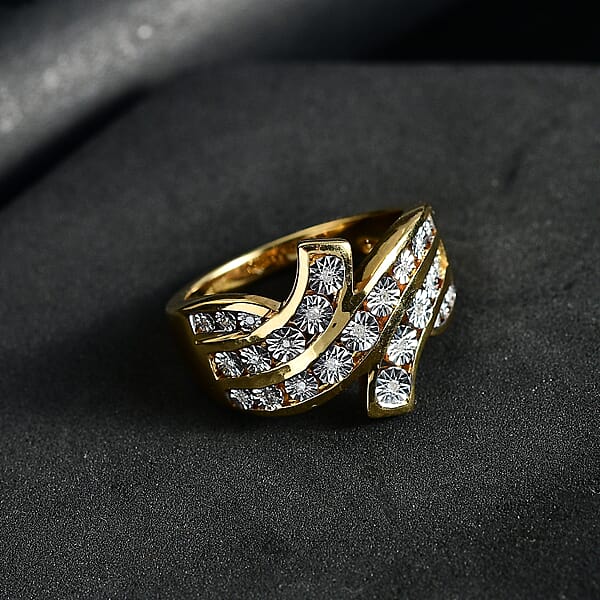 D'Joy Diamond 0.10 Ctw Bypass Ring In 18K Vermeil Yellow Gold Over Sterling Silver