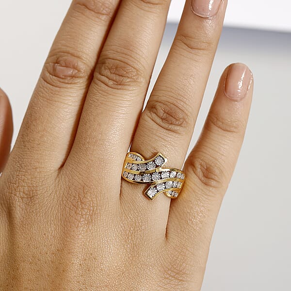 D'Joy Diamond 0.10 Ctw Bypass Ring In 18K Vermeil Yellow Gold Over Sterling Silver