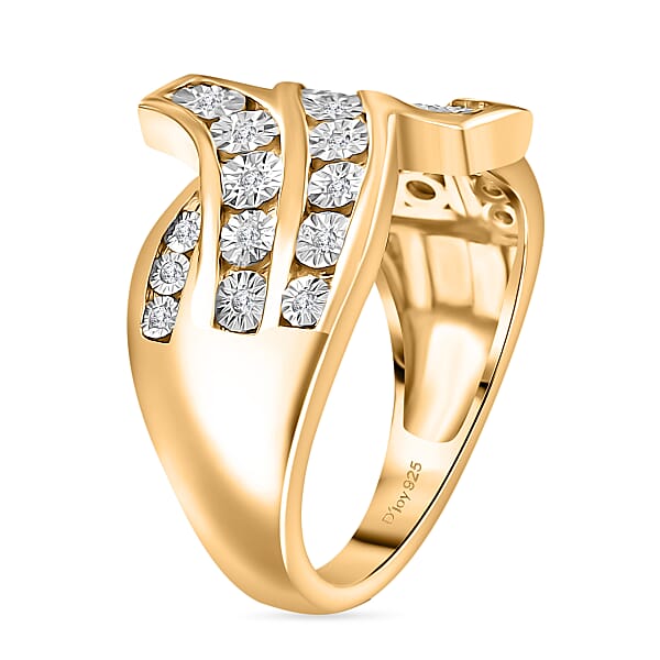D'Joy Diamond 0.10 Ctw Bypass Ring In 18K Vermeil Yellow Gold Over Sterling Silver