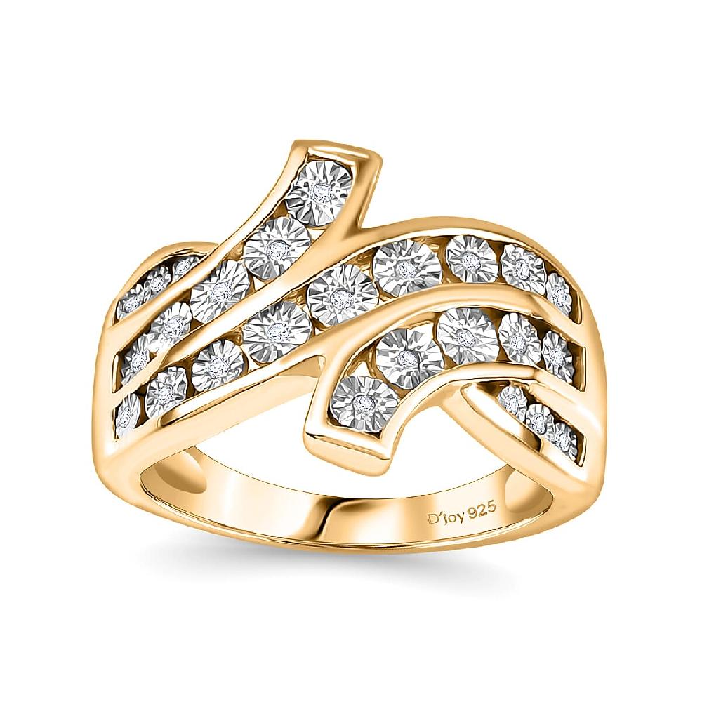 D'Joy Diamond 0.10 ctw Bypass Ring in 18K Vermeil Yellow Gold Over Sterling Silver