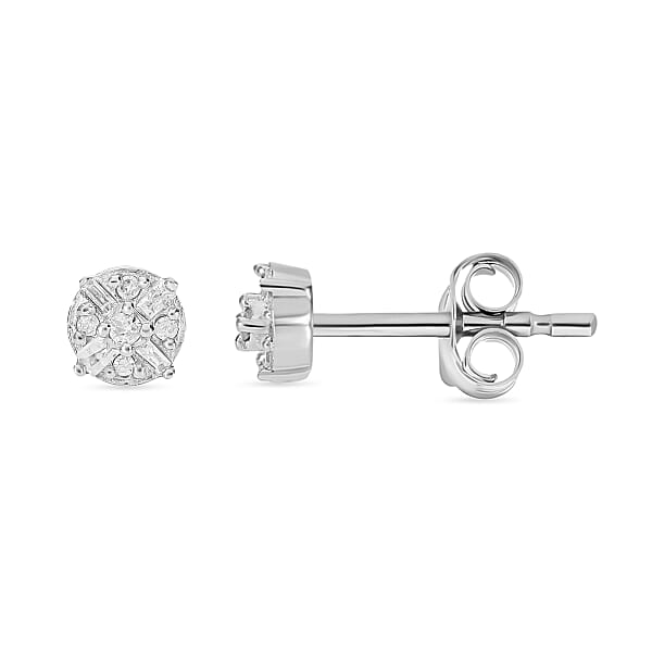D'Joy Diamond 0.15 Ctw Stud Earrings In Platinum Over Sterling Silver