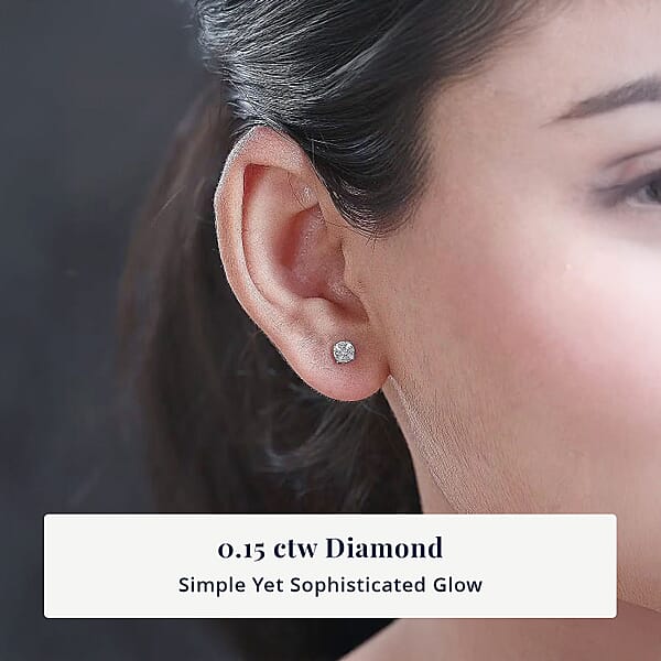 D'Joy Diamond 0.15 Ctw Stud Earrings In Platinum Over Sterling Silver