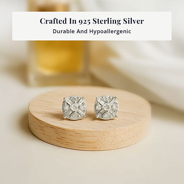 D'Joy Diamond 0.15 Ctw Stud Earrings In Platinum Over Sterling Silver