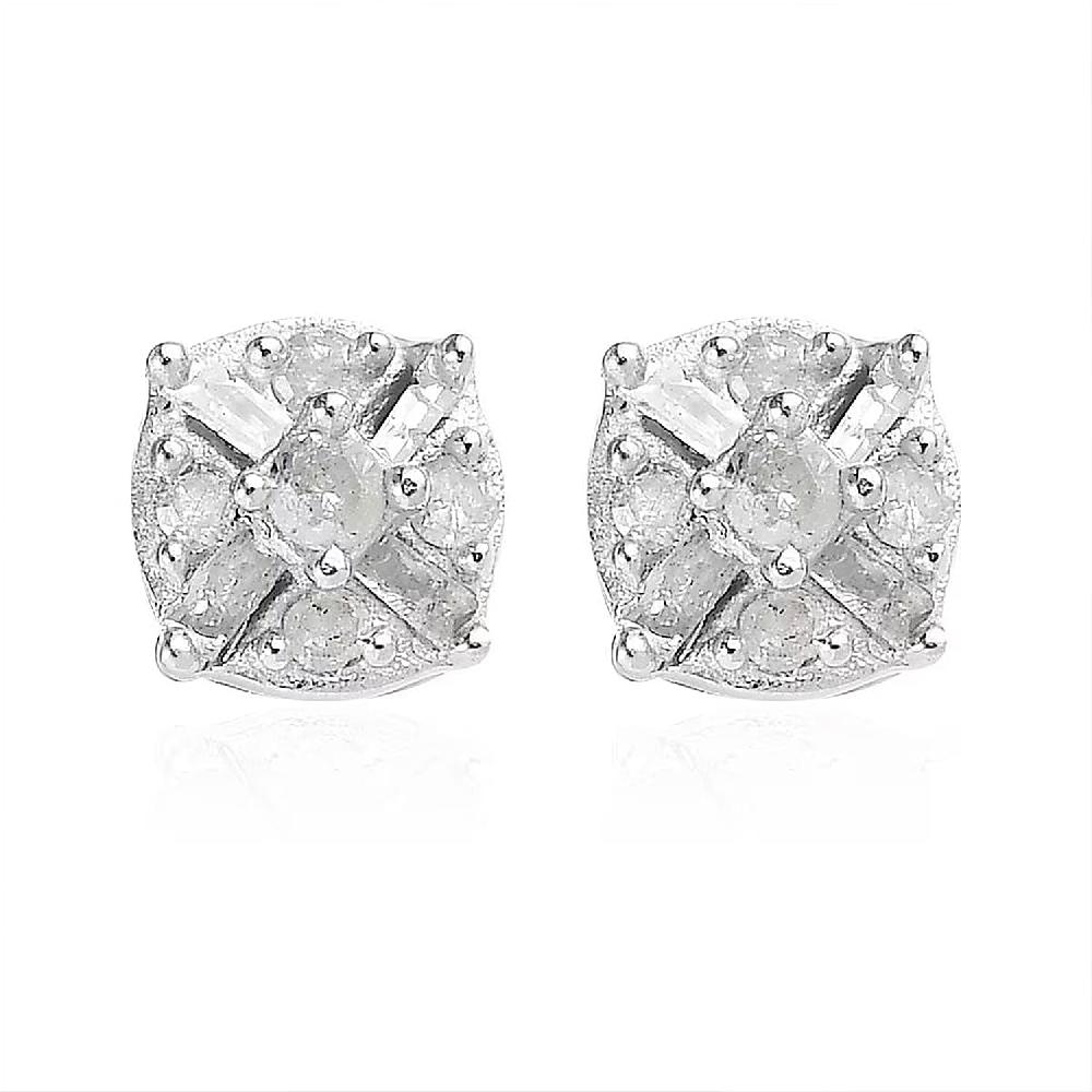 D'Joy Diamond 0.15 ctw Stud Earrings in Platinum Over Sterling Silver