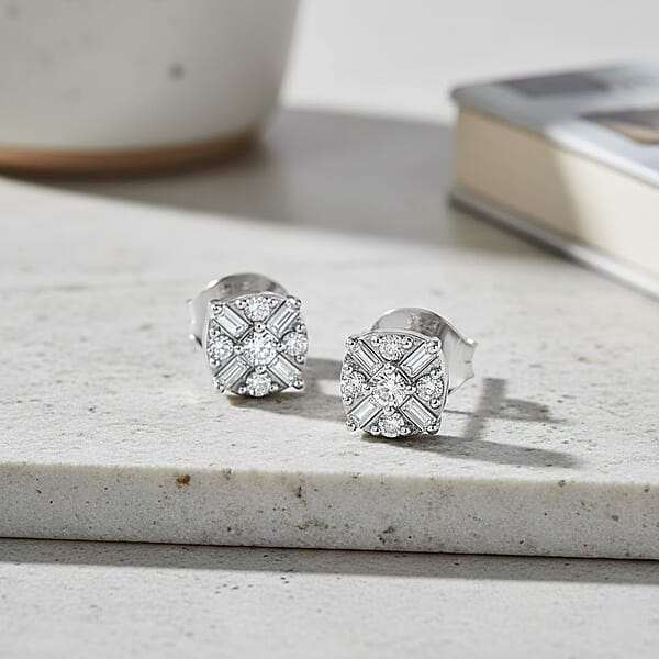 D'Joy Diamond 0.15 Ctw Stud Earrings In Rhodium Over Sterling Silver