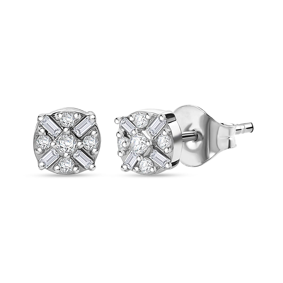 D'Joy Diamond 0.15 ctw Stud Earrings in Rhodium Over Sterling Silver