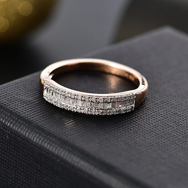 D'Joy Diamond 0.25 Ctw Band Ring In 18K Vermeil Rose Gold Over Sterling Silver