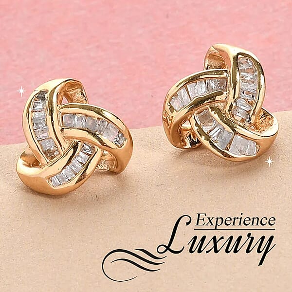 D'Joy Diamond 0.25 Ctw Celtic Knot Stud Earrings In Vermeil Yellow Gold Over Sterling Silver