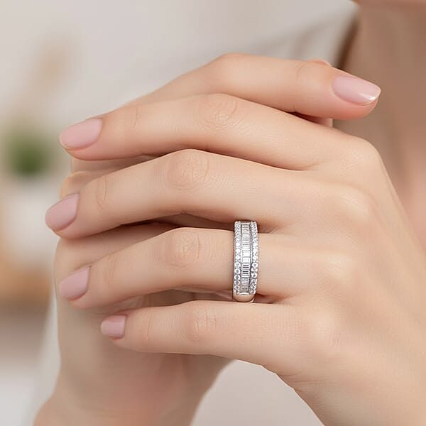 D'Joy Diamond 0.25 Ctw Corridor Band Ring In Rhodium Over Sterling Silver