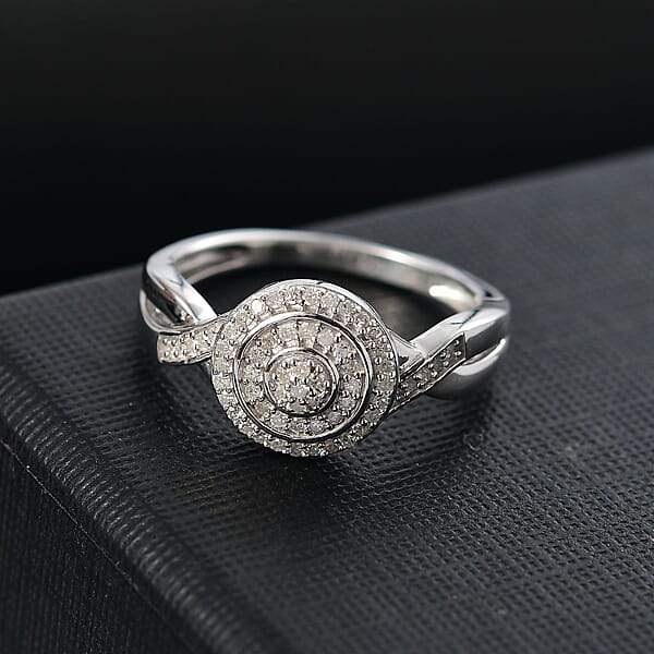 D'Joy Diamond 0.25 Ctw Halo Sparkle Ring In Rhodium Over Sterling Silver