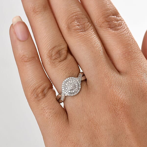 D'Joy Diamond 0.25 Ctw Halo Sparkle Ring In Rhodium Over Sterling Silver