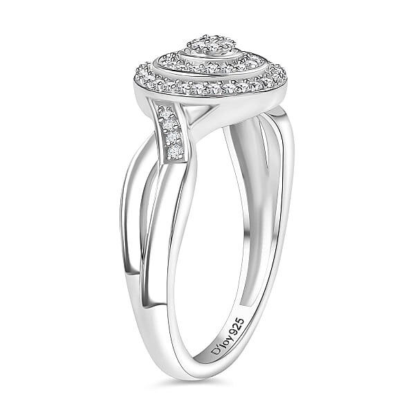 D'Joy Diamond 0.25 Ctw Halo Sparkle Ring In Rhodium Over Sterling Silver