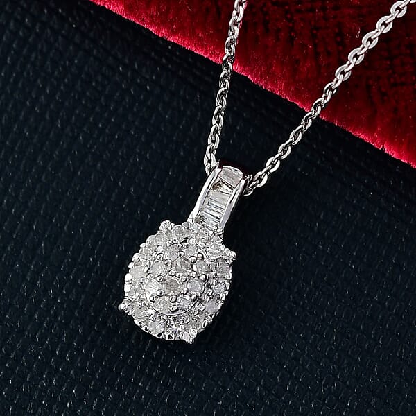 D'Joy Diamond 0.33 Ctw Art Deco Pendant Necklace In Rhodium Over Sterling Silver 20 Inches