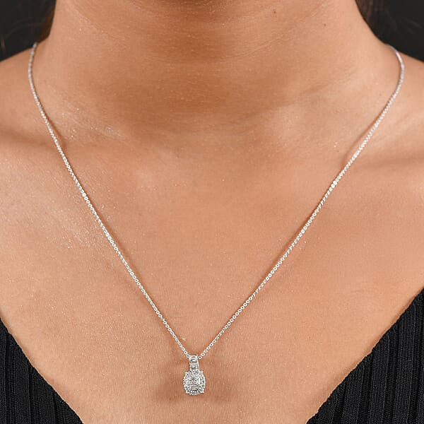 D'Joy Diamond 0.33 Ctw Art Deco Pendant Necklace In Rhodium Over Sterling Silver 20 Inches