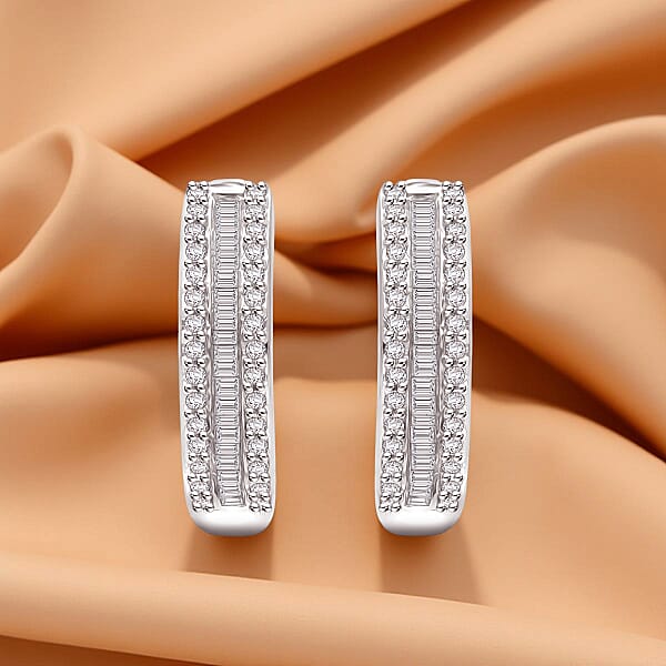D'Joy Diamond 0.50 Ctw Corridor Hoop Earrings In Rhodium Over Sterling Silver