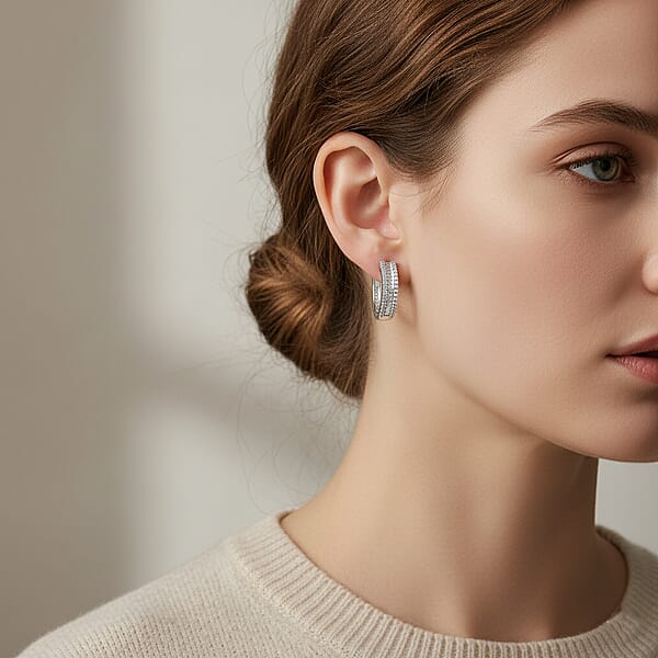 D'Joy Diamond 0.50 Ctw Corridor Hoop Earrings In Rhodium Over Sterling Silver