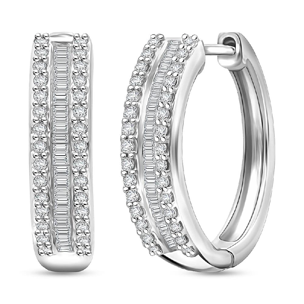 D'Joy Diamond 0.50 ctw Corridor Hoop Earrings in Rhodium Over Sterling Silver