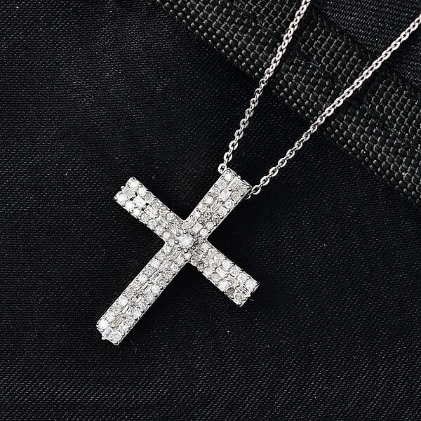 D'Joy Diamond 0.50 Ctw Eternal Radiance Cross Pendant Necklace In Rhodium Over Sterling Silver 20 Inches