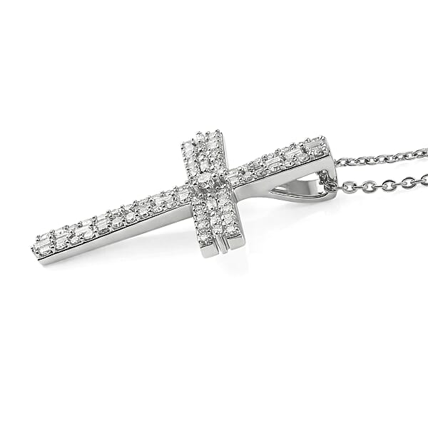 D'Joy Diamond 0.50 Ctw Eternal Radiance Cross Pendant Necklace In Rhodium Over Sterling Silver 20 Inches