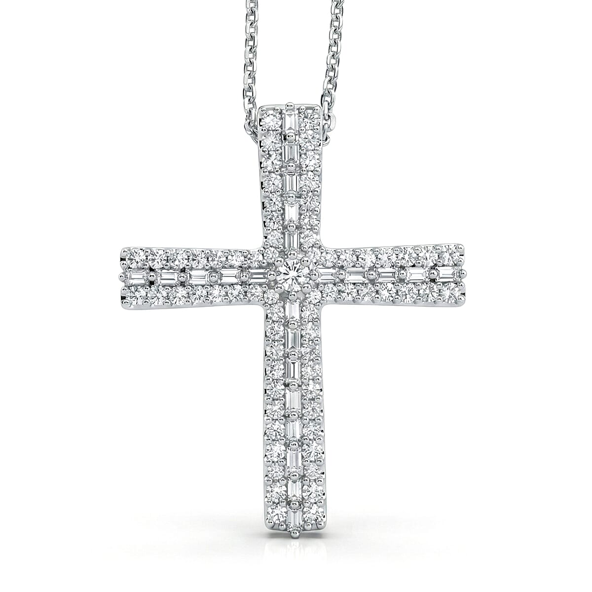 D'Joy Diamond 0.50 ctw Eternal Radiance Cross Pendant Necklace in Rhodium Over Sterling Silver 20 Inches