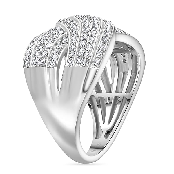 D’Joy Diamond 0.75 Ctw Crossover Bridge Ring In Rhodium Over Sterling Silver