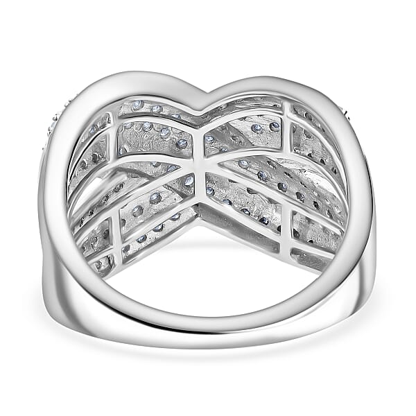 D’Joy Diamond 0.75 Ctw Crossover Bridge Ring In Rhodium Over Sterling Silver