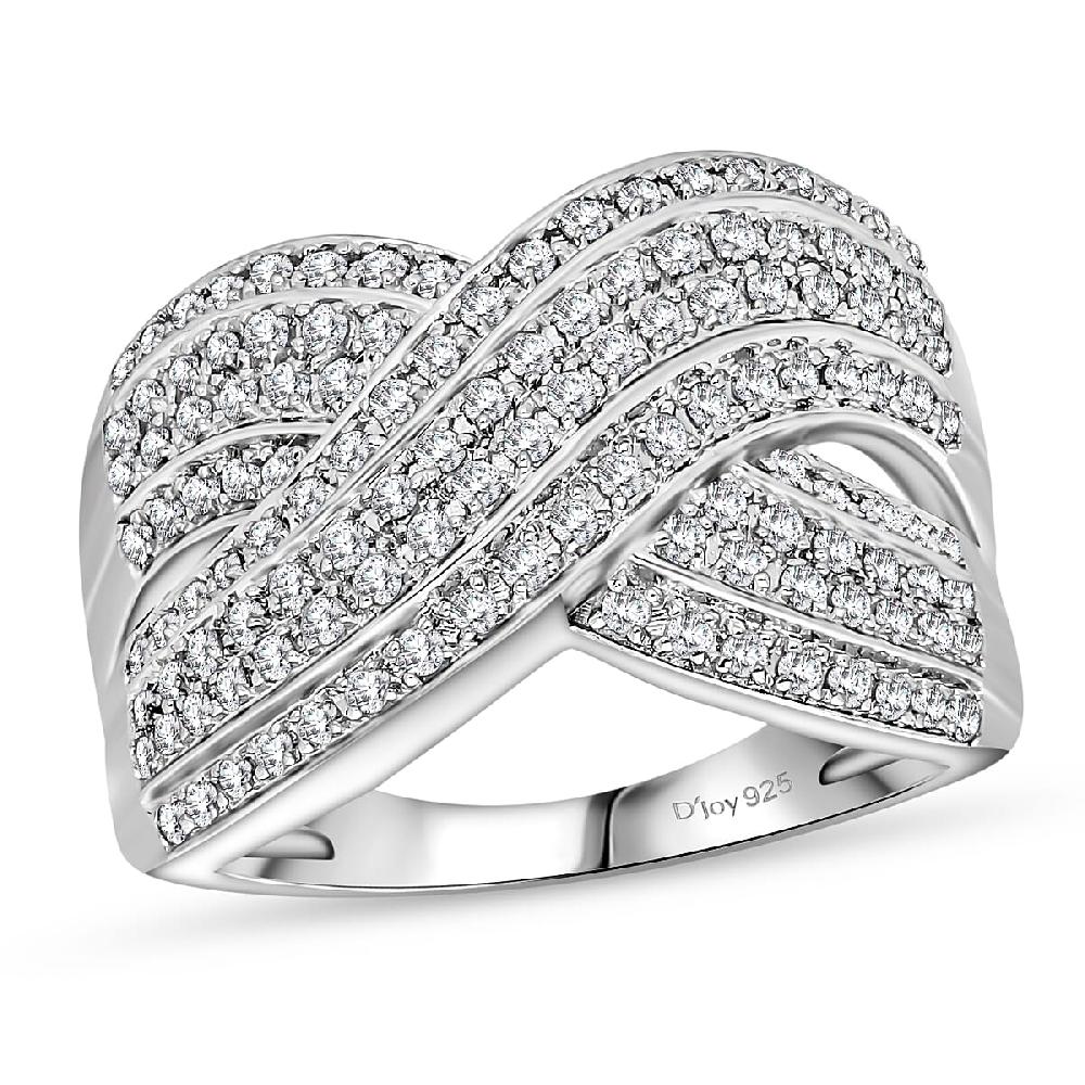 D’Joy Diamond 0.75 ctw Crossover Bridge Ring in Rhodium Over Sterling Silver