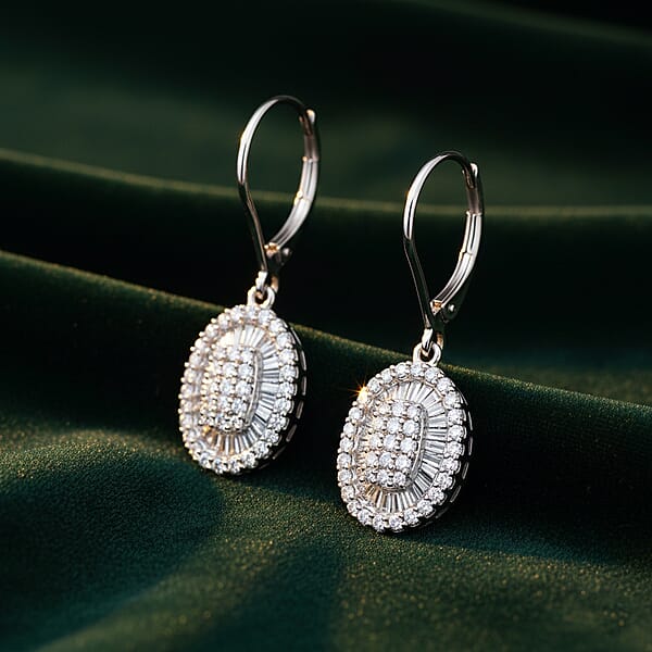 D'Joy Diamond 1.00 Ctw Cocktail Cluster Earrings In Rhodium Over Sterling Silver