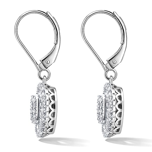 D'Joy Diamond 1.00 Ctw Cocktail Cluster Earrings In Rhodium Over Sterling Silver
