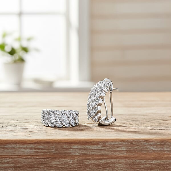 D'Joy Diamond 1.00 Ctw Eternal Wave Earrings In Rhodium Over Sterling Silver