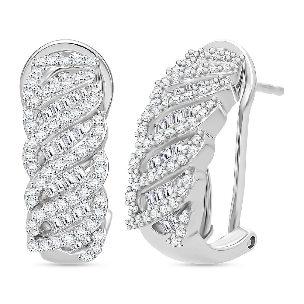 D'Joy Diamond 1.00 ctw Eternal Wave Earrings in Rhodium Over Sterling Silver