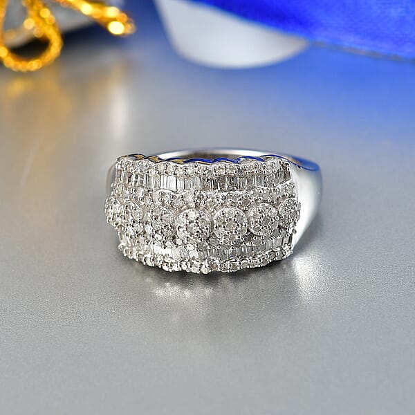 D'Joy Diamond 1.00 Ctw Floral Cluster Ring In Rhodium Over Sterling Silver