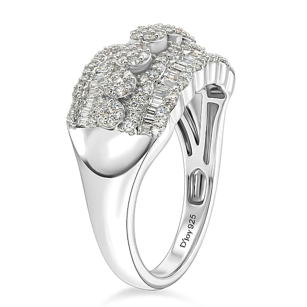 D'Joy Diamond 1.00 Ctw Floral Cluster Ring In Rhodium Over Sterling Silver