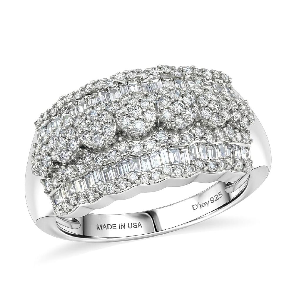 D'Joy Diamond 1.00 ctw Floral Cluster Ring in Rhodium Over Sterling Silver