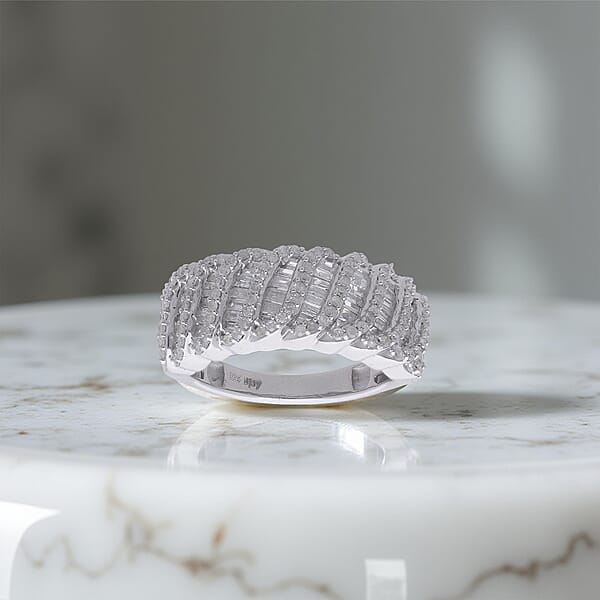 D'Joy Diamond 1.00 Ctw Wave Ring In Rhodium Over Sterling Silver