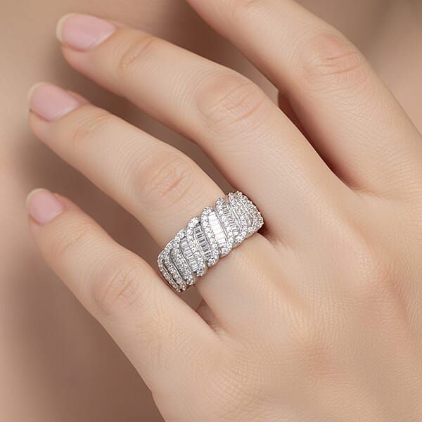 D'Joy Diamond 1.00 Ctw Wave Ring In Rhodium Over Sterling Silver