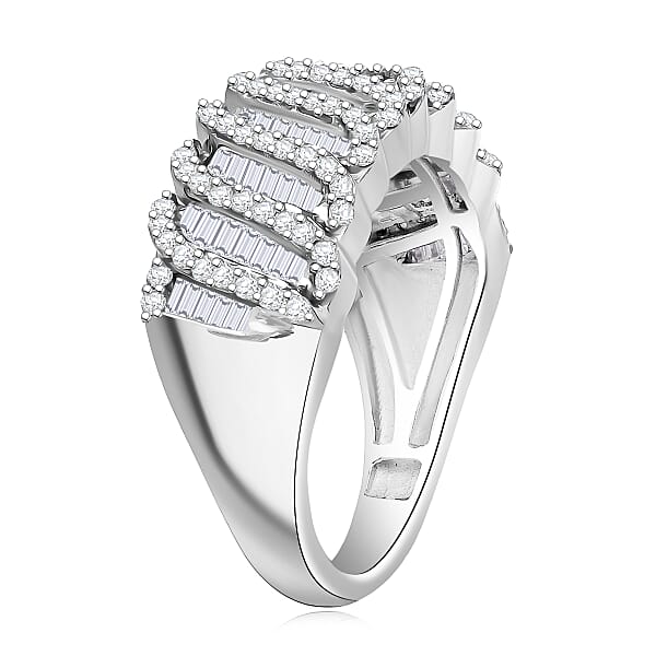 D'Joy Diamond 1.00 Ctw Wave Ring In Rhodium Over Sterling Silver