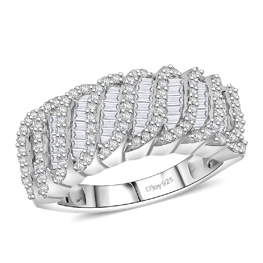 D'Joy Diamond 1.00 ctw Wave Ring in Rhodium Over Sterling Silver