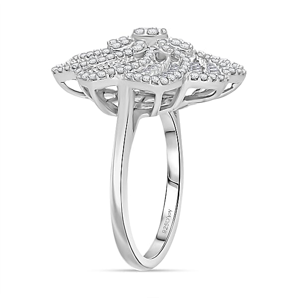 D'Joy Diamond 1.50 Ctw Spiral Floral Ring In Rhodium Over Sterling Silver